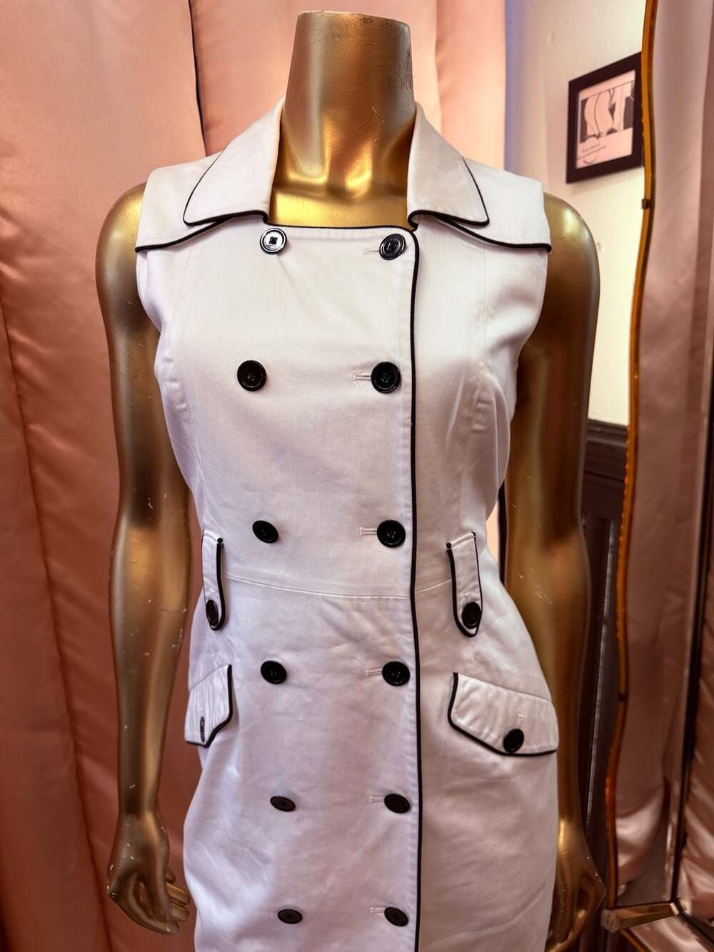 Calvin Klein White Double Breasted Sleeveless Trench Sailor Sheath Dress